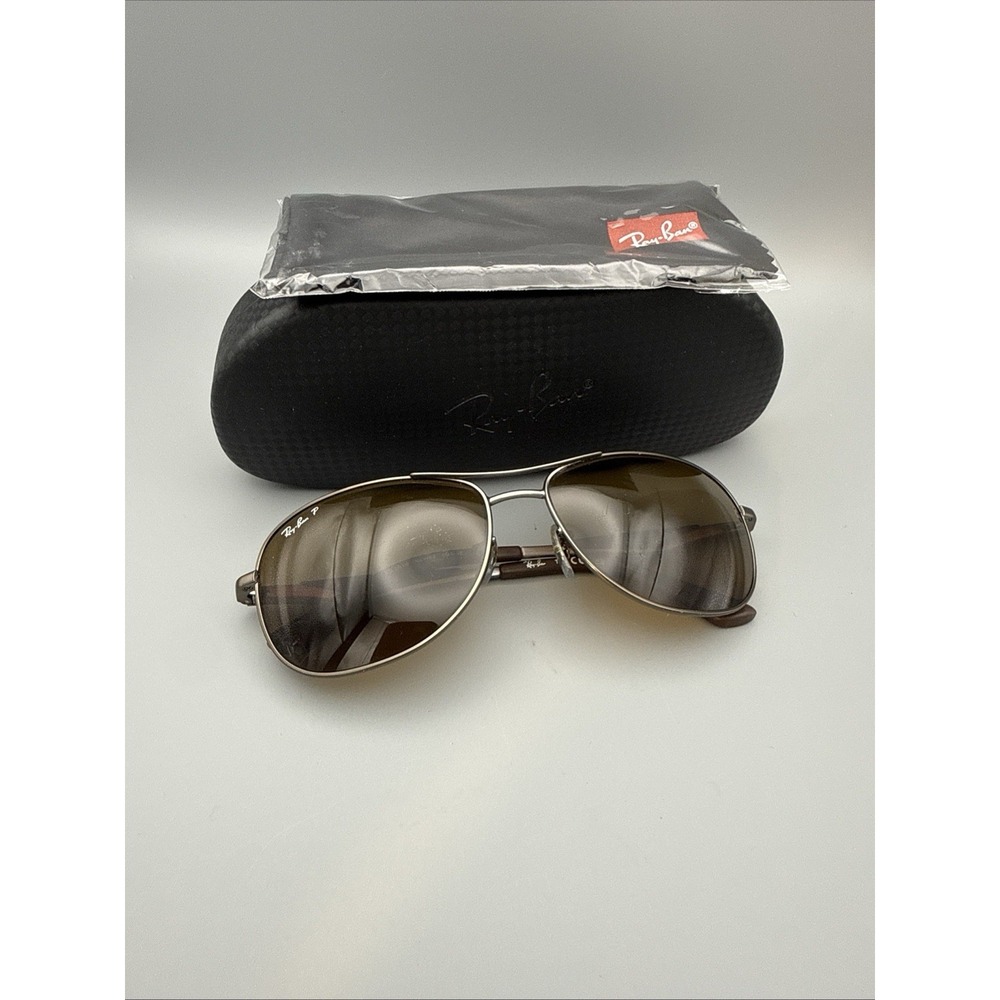 RAY-BAN AUTHENTIC AVIATOR SUNGLASSES RB3519 GUNMEDAL & BROWN POLARIZED & CASE